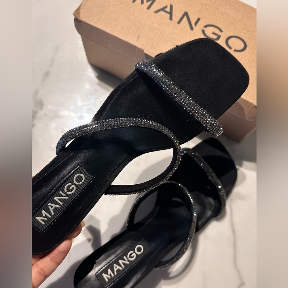Mango velvet short heel sandal size 38 New